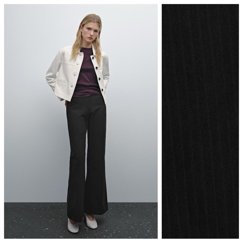NWOT. Massimo Dutti Black Wide-Leg Trousers with Striped Detail. Size 6.